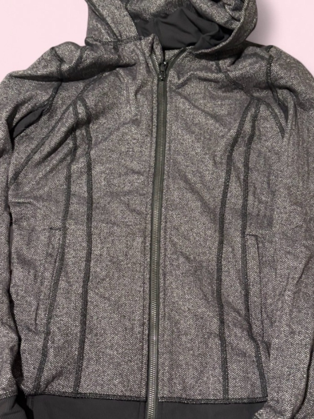 Lululemon Gray Herringbone Full Zip Hooded Jacket Size small Athleisure